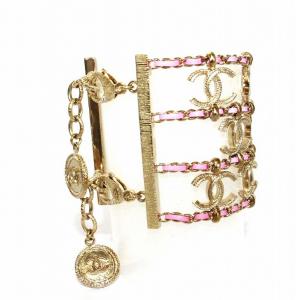CHANEL B18C ココマーク メタル&レザー ブレスレット ゴールドカラー ピンク