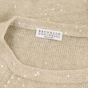 BRUNELLO CUCINELLI リネンシルク スパンコール ニット 五分袖 L グレージュ