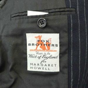 MARGARET HOWELL FOX BROTHERS ストライプ ジャケット テーラード シングル ウール 1 S 紺 ネイビー
