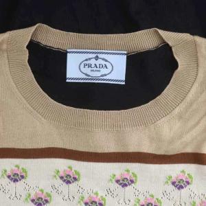 PRADA フラワーデザインニット カットソー 半袖 紺 ネイビー マルチカラー