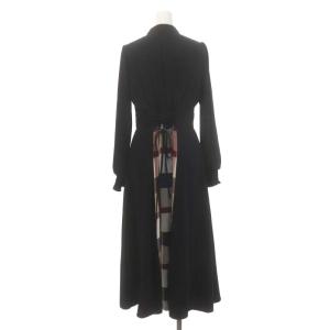 BLUE LABEL CRESTBRIDGE ドライサテンシャツドレス ワンピース ロング 長袖 前開き チェック柄 切替 36 紺 ネイビー マルチカラー