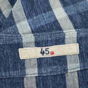 45rpm 先染リネンワンピース チェック ロング ミモレ丈 九分袖 0 インディゴ