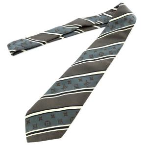 LOUIS VUITTON ネクタイ モノグラム ストライプ シルク グレー