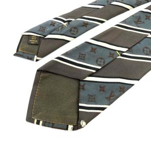 LOUIS VUITTON ネクタイ モノグラム ストライプ シルク グレー