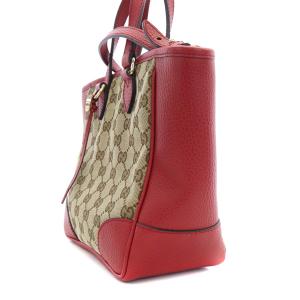 GUCCI ハンドバッグ 2WAY GGキャンバス レザー ベージュ レッド 449241