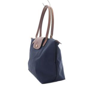 Longchamp ルプリアージュ ナイロン レザー トートバッグ ハンドバッグ 折りたたみ 紺 ネイビー 茶色 ブラウン