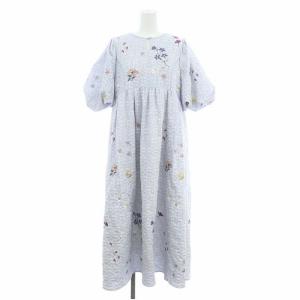 23SS ジャガード刺繍パフスリーブワンピース ロング 半袖 1 ライトブルー