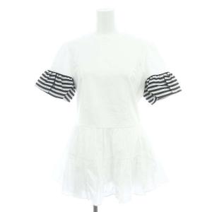 22SS ペプラムトップス カットソー ドッキング ボーダー 半袖 36 白 黒 ホワイト ブラック /DF