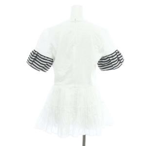 BORDERS at BALCONY 22SS ペプラムトップス カットソー ドッキング ボーダー 半袖 36 白 黒 ホワイト ブラック /DF