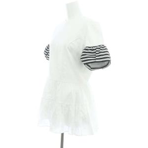 BORDERS at BALCONY 22SS ペプラムトップス カットソー ドッキング ボーダー 半袖 36 白 黒 ホワイト ブラック /DF