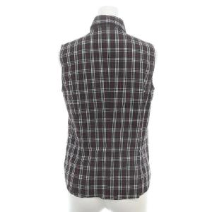 BURBERRY BLUE LABEL シャツ ブラウス ノースリーブ チェック柄 ロゴ刺繍 38 M チャコールグレー 赤 レッド