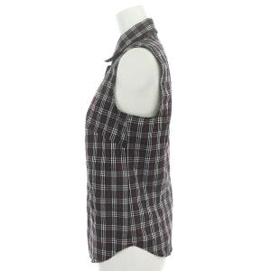 BURBERRY BLUE LABEL シャツ ブラウス ノースリーブ チェック柄 ロゴ刺繍 38 M チャコールグレー 赤 レッド