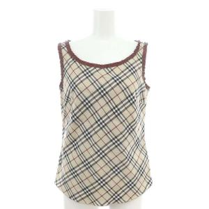 ノバチェック ノースリーブカットソー Tシャツ フリル 38 M ベージュ