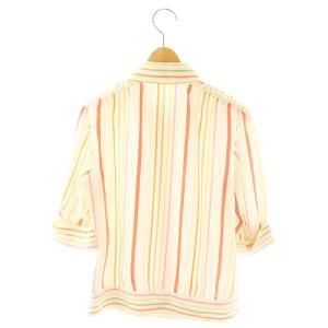 BURBERRY BLUE LABEL ブラウス 五分袖 フロントボタン ストライプ柄 ロゴ 38 S 白 ホワイト マルチカラー