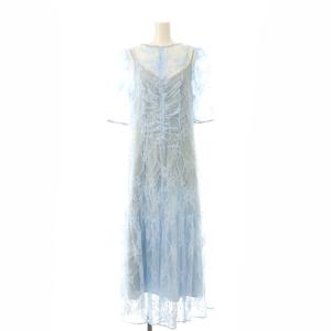 24SS パフレースドレス ロング丈 マキシ丈 半袖 インナー付き 0 S 青 ブルー /YQ OS SH