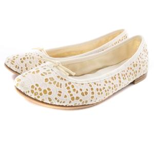 バレエシューズ パンプス フラット リボンモチーフ レース 37 23.3cm 白 ホワイト /SR3