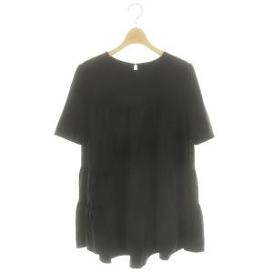 23SS ギャザー切替フレアカットソー 半袖 プルオーバー 36 XXS 黒 ブラック /YQ OS