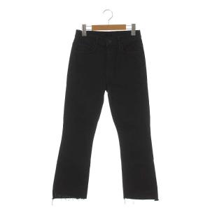 INSIDER CROP STEP FRAY デニムパンツ フレア ストレッチ カットオフ 26 黒 ブラック