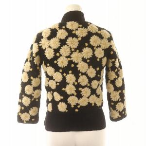SYBILLA 花柄 ノーカラージャケット ニット セーター 七分袖 ハイネック 40 黒 ブラック ベージュ