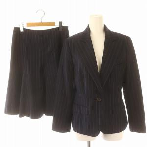 セットアップ 上下 2点セット ストライプ シングルジャケット テーラード 総裏地 ひざ丈 フレアスカート 8 6 濃紺 ダークネイビー