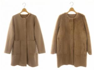 リバーシブル エコファー コート ロング ノーカラー 36 S 茶 ブラウン /SY OS