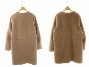 ANAYI リバーシブル エコファー コート ロング ノーカラー 36 S 茶 ブラウン /SY OS