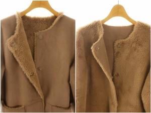 ANAYI リバーシブル エコファー コート ロング ノーカラー 36 S 茶 ブラウン /SY OS