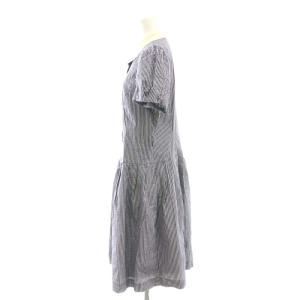 M'S GRACY ワンピース ロング 半袖 ストライプ 42 ネイビー ホワイト