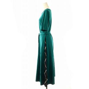 BLUE LABEL CRESTBRIDGE チェック切替フレアワンピース ロング 半袖 36 緑