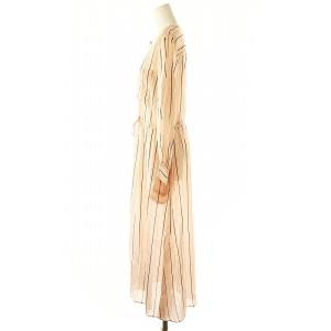 ANAYI ストライプクルーネックワンピース ロング 長袖 38 ピンク