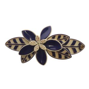 Alexandre De Paris バレッタ フラワーモチーフ バイカラー ネイビー ベージュ /YO24