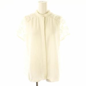モチーフチュールブラウス 刺繍 半袖 M ホワイト /DF OS