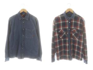 リバーシブル ヴィンテージデニム シャツ チェック XL 青 赤 紺 白 /MI OS