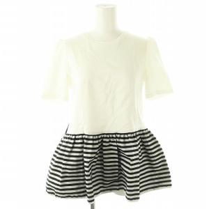 ペプラム カットソー 半袖 切替 F ホワイト ブラック /ES OS