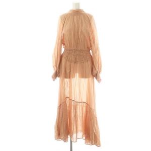 ハイネックタックパフスリーブワンピース ロング シアー F ピンクブラウン /DO OS