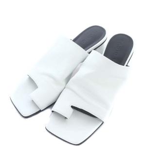 フィンガーフックカバーミュール サンダル チャンキーヒール スクエアトゥ 37 23.5cm?24cm