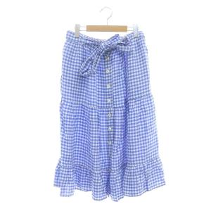 ギンガム リネン ティアード スカート ギャザー チェック ウエストリボン 麻 ミモレロング ひざ丈 6