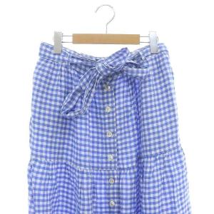 POLO RALPH LAUREN ギンガム リネン ティアード スカート ギャザー チェック ウエストリボン 麻 ミモレロング ひざ丈 6
