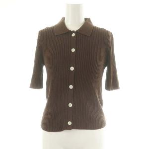 5分袖 リブニット カーディガン S P 茶色 ブラウン /ES OS PN