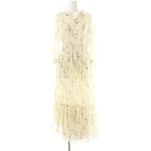 23SS シアーフラワープリントワンピース ロング 七分袖 1 アイボリー /HK OS