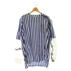 ×Dr woo 19-01951刺繍 ストライプ柄 プルオーバー シャツ 2 ブルー