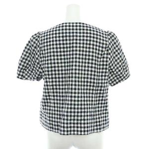 franche lippée パールリボンチェックショートスリーブジャケット ノーカラー リネン M 黒 白 ブラック ホワイト /HK