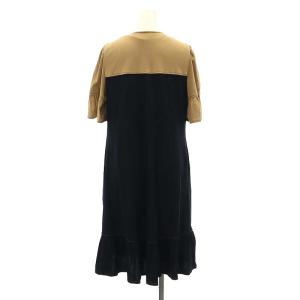 M'S GRACY 23年製 リボン 配色ステッチ フルジップワンピース 半袖 ミモレ ロング 前開き コットン 38 紺