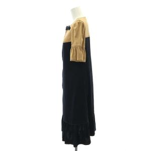M'S GRACY 23年製 リボン 配色ステッチ フルジップワンピース 半袖 ミモレ ロング 前開き コットン 38 紺