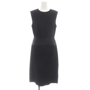 Pianoforte 素材切り替え ノースリーブワンピース ロング シルク混 I40 黒 ブラック /ES