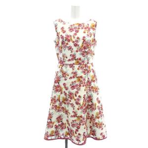 GERBERA ドレス ワンピース ノースリーブ ひざ丈 花柄 ボートネック 0 白 ピンク マルチカラー