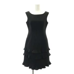 ベーシック basic ノースリーブ ペプラム ティアード ドレス ワンピース 膝丈 36 黒 ブラック
