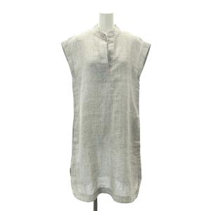 リネン キーネックシャツワンピース ひざ丈 ノースリーブ 42 グレー /DF OS PN