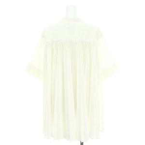 UNITED ARROWS バックプリーツ 五分袖 ブラウス チュニック バンドカラー 38 白 ホワイト /MI OS PN
