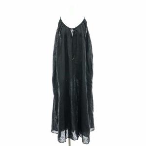 LINEN gather ワンピース ロング丈 マキシ丈 リネン F 黒 ブラック /YQ OS PN